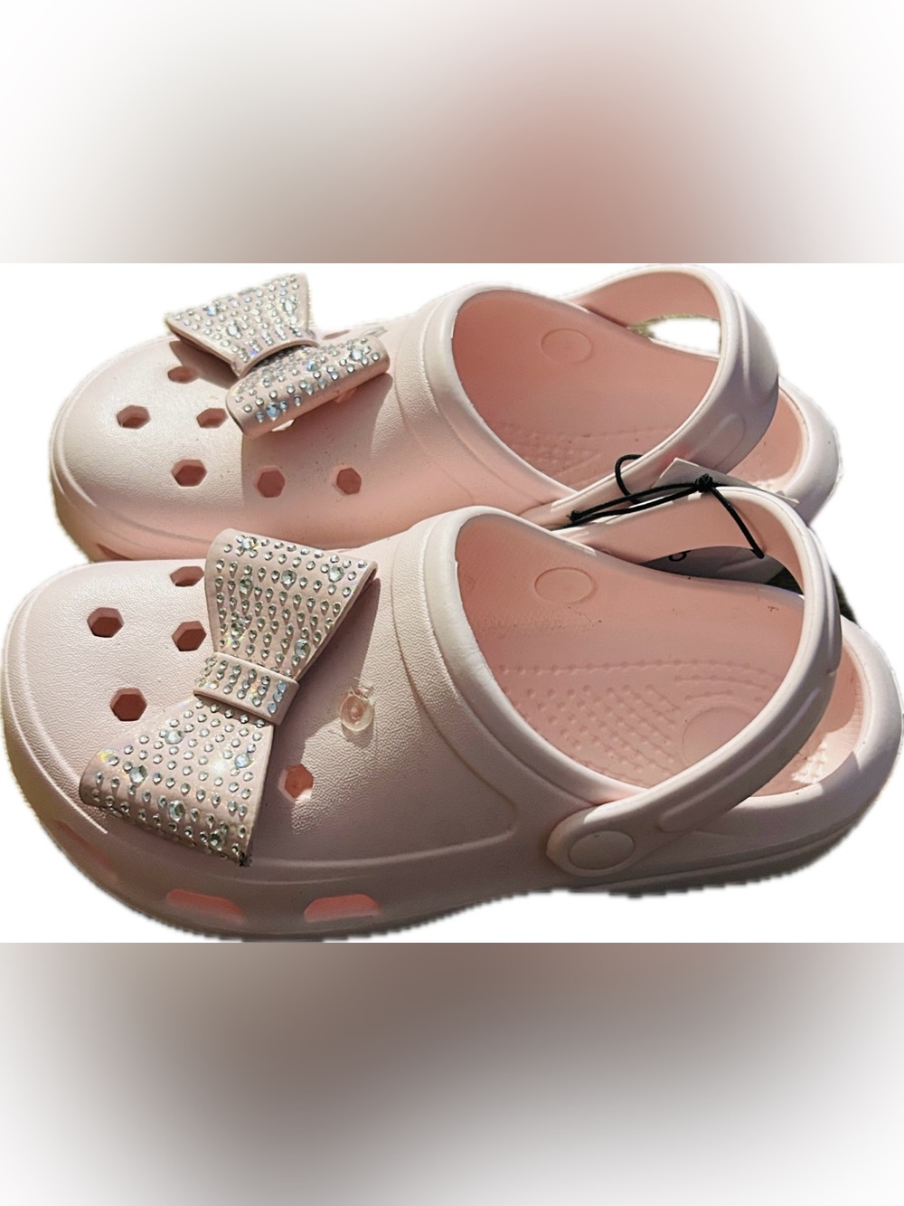 NWT Chatties size 13 Girls Foam Shoes - (off-brand crocs) with silver gem bow.